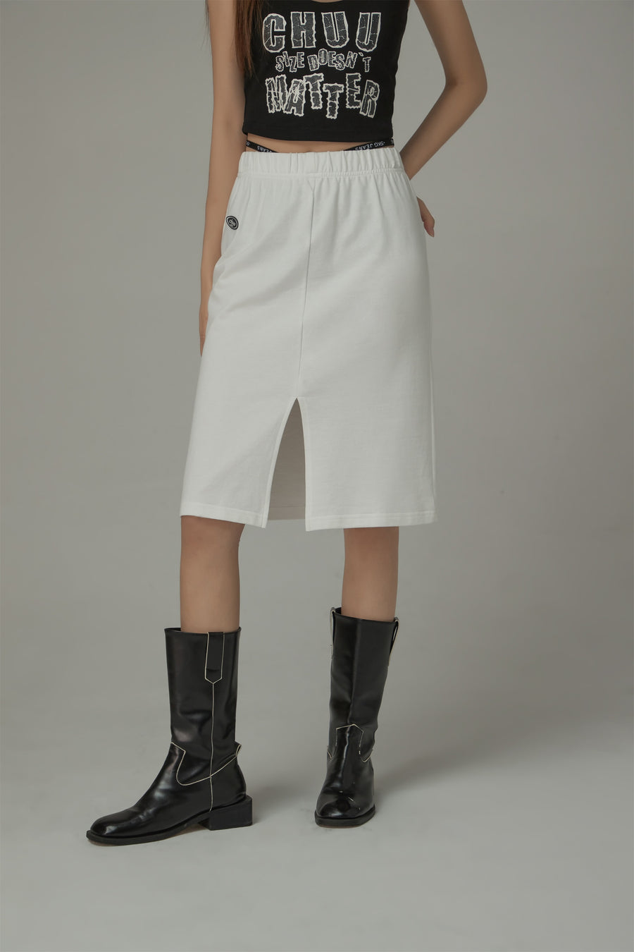 CHUU Side String Casual Slit Skirt