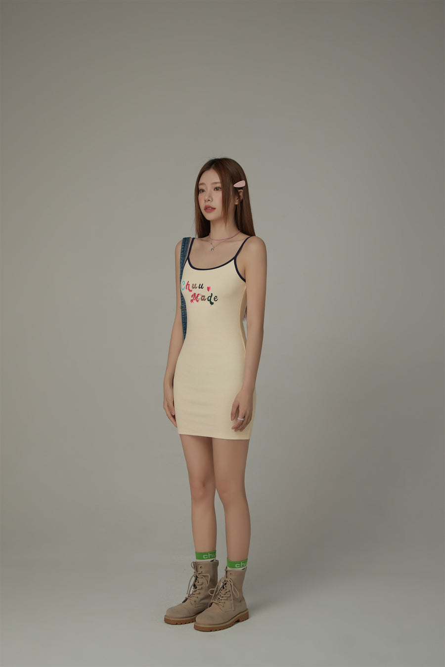 CHUU Chuu Made Heart Embroidered Sleeveless Mini Dress