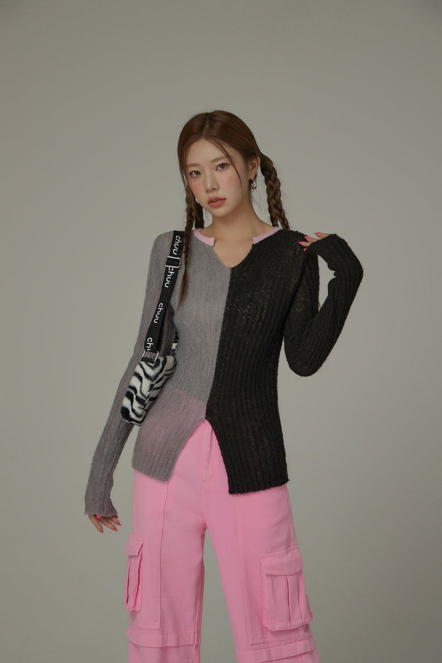 CHUU Bicolor Block Long Sleeves Knit Sweater