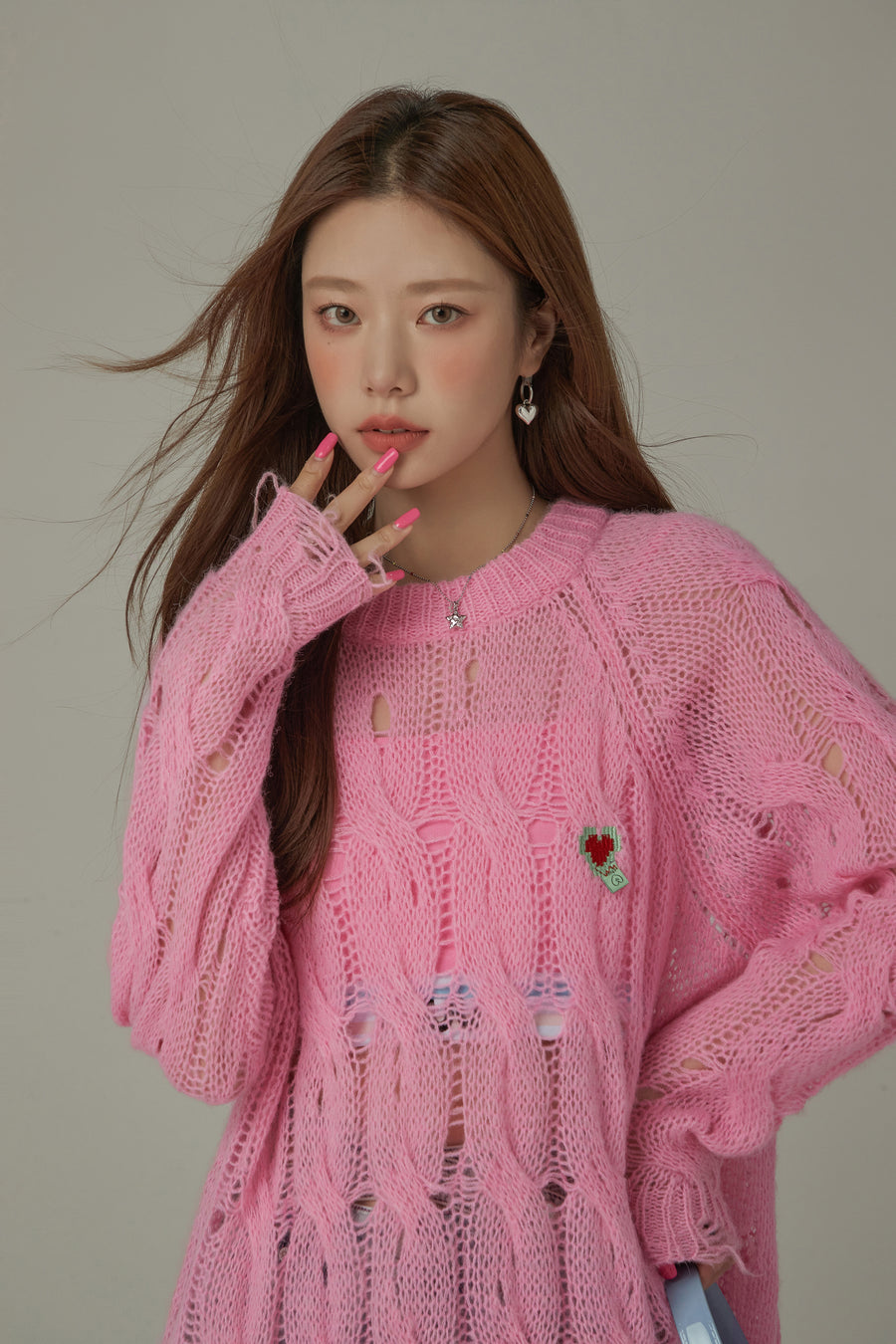 CHUU Color Distressed Knit Loosefit Sweater