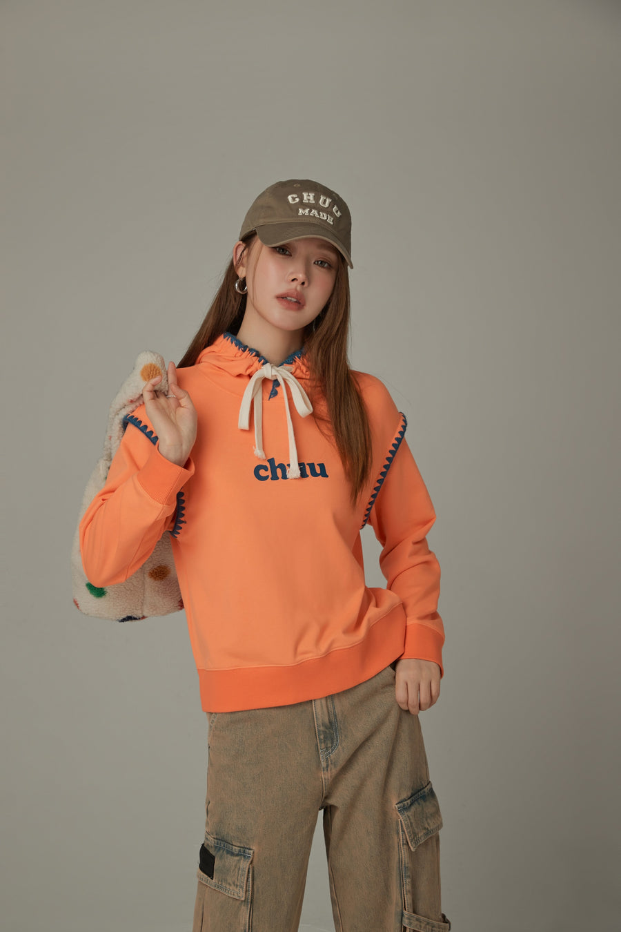 CHUU Logo Lined String Hoodie