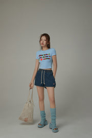 Size Doesnt Matter Colorful Embroidered Slim Crop T-Shirt