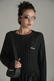 Side Front Slit Long Knit Sweater