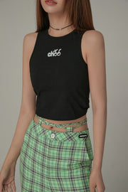 Chuu Cherry Back-Open Sleeveless Crop T-Shirt