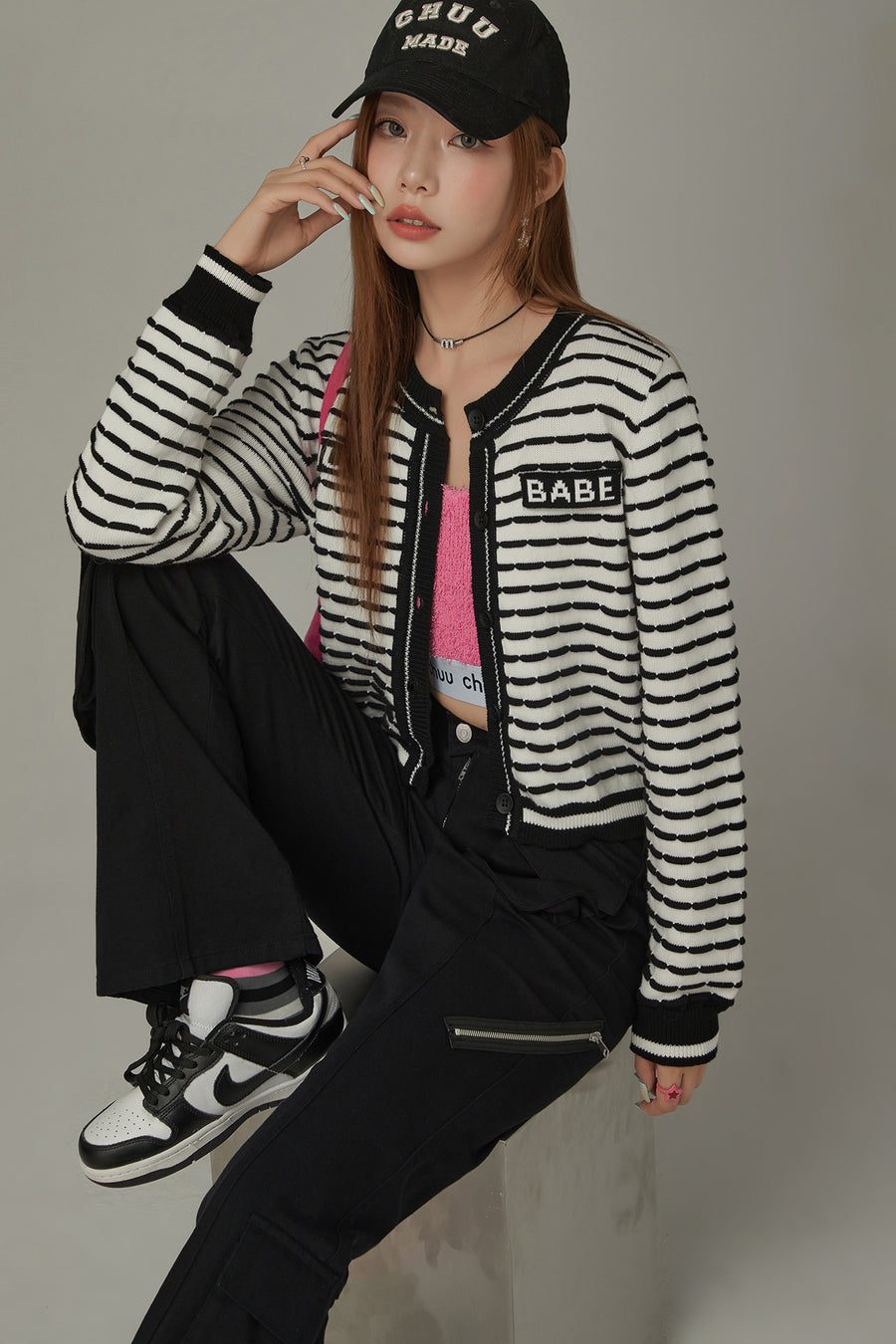 CHUU Lettering Color Combination Cardigan