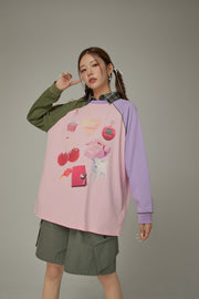 Cute Item Printed Color Raglan T-Shirt