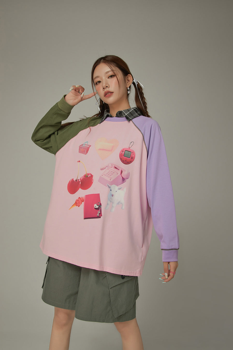 CHUU Cute Item Printed Color Raglan T-Shirt