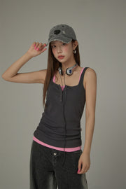 Color Button Sleeveless Tank Top