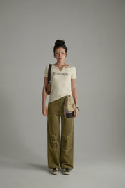 Distressed Ripped Outlined Cotton Wide Pants