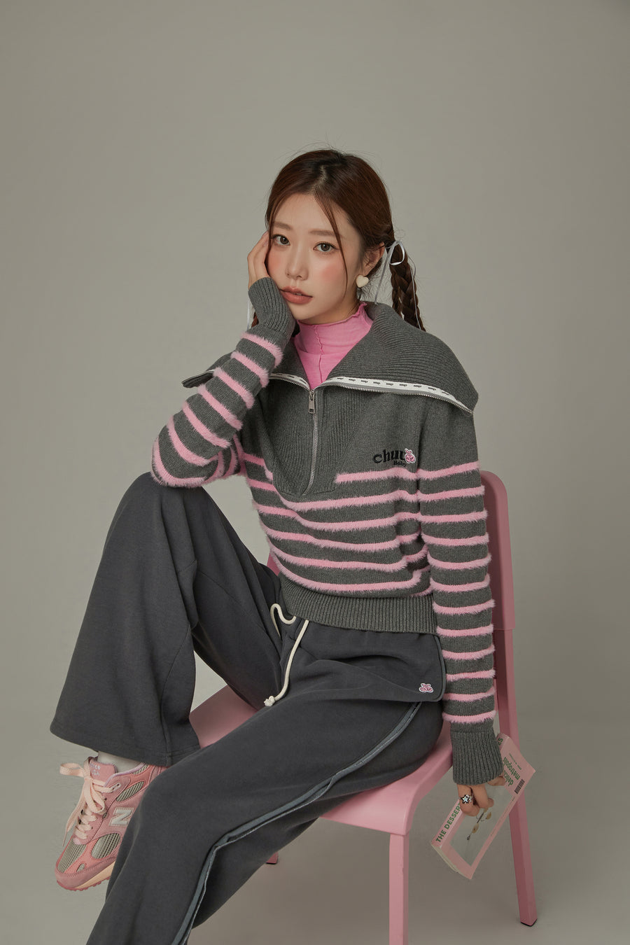 CHUU Big Collar Striped Knit Sweater