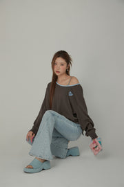 Open Back U-Neck Logo Long Sleeve T-Shirt