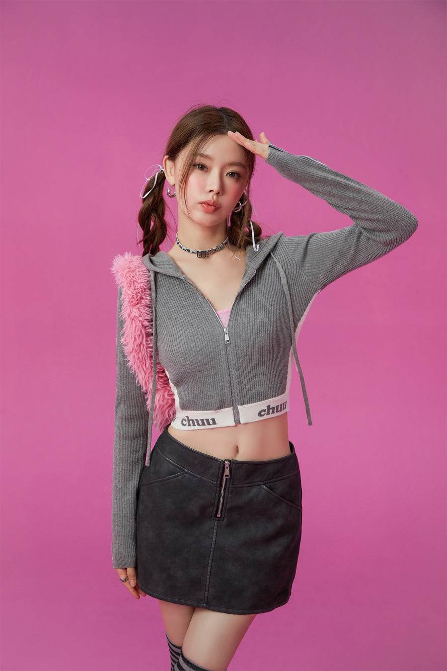 CHUU Hooded Crop Cardigan