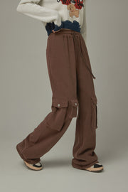 Pocket Elastic Waist Casual Pants