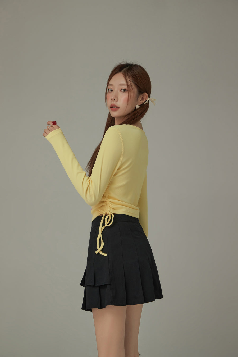 CHUU V- Neck Rainbow Button Logo Tie Up Top