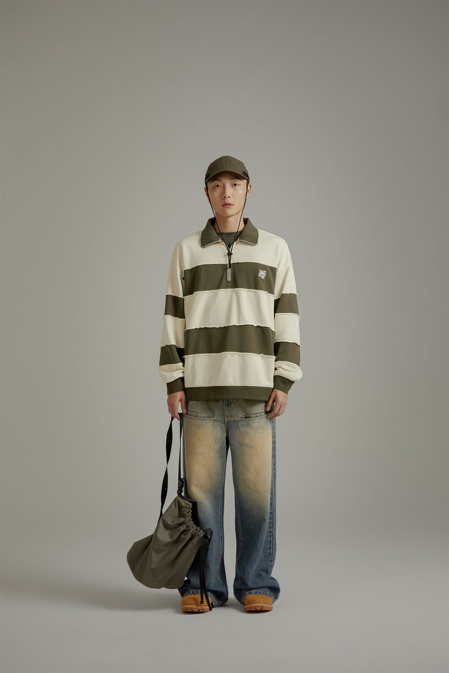 CHUU Half Zip-Up Color Striped Sweatshirt