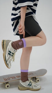 Distressed Embroidered Color High Socks