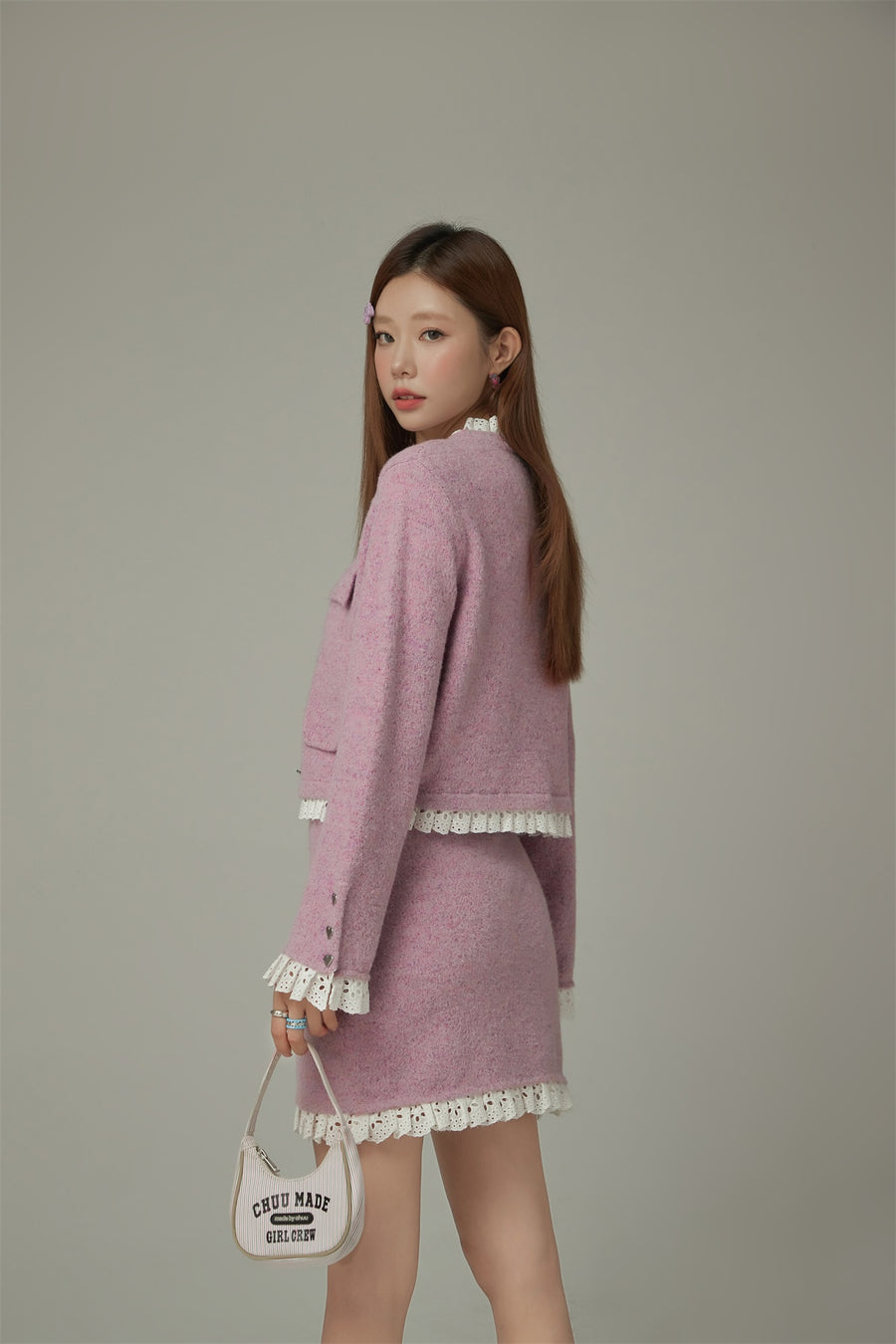 CHUU Lace Heart Button Cardigan