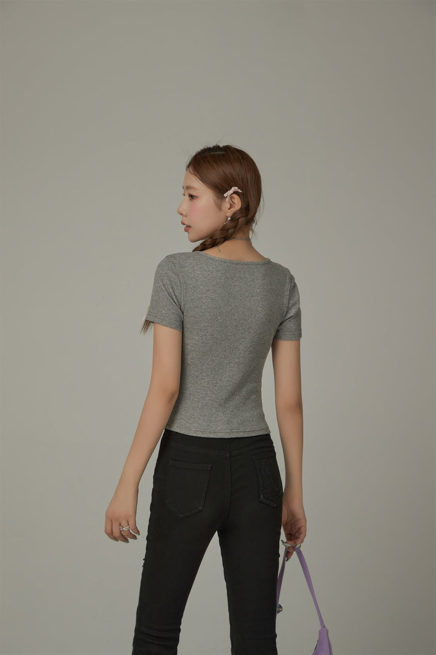 CHUU U-Neck Half Button Top