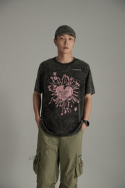 Vintage Heart Print Loose Fit T-Shirt