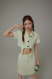 Single-Button Short Sleeve Crop Jacket