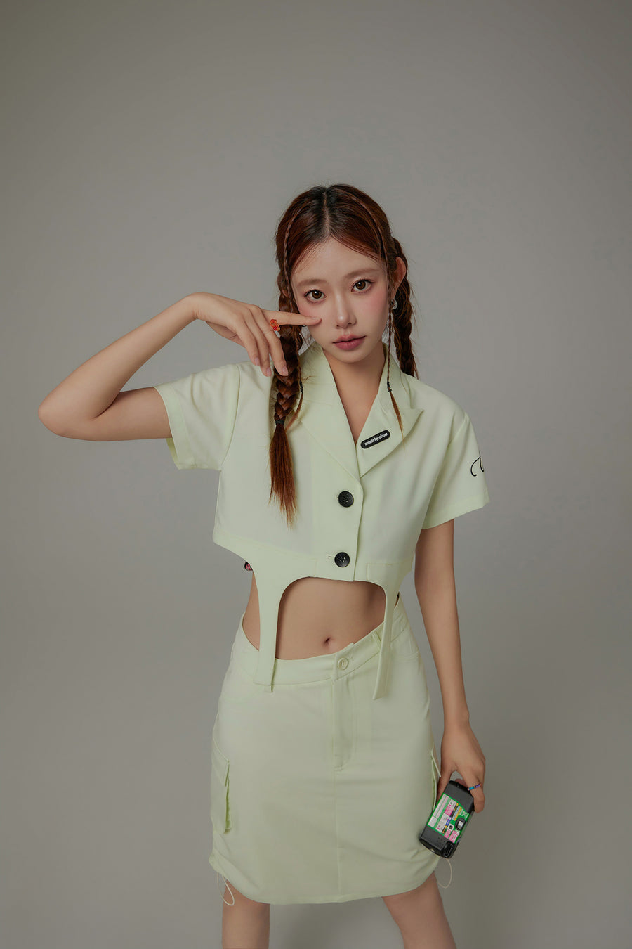 CHUU Single-Button Short Sleeve Crop Jacket