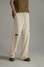 Banded Wide Leg Distressed Slit Pants