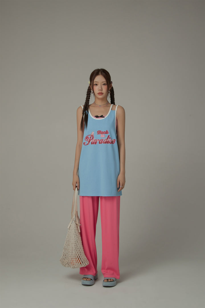 Back To Paradise Colorblocked Letter Printed Sleeveless T-Shirt