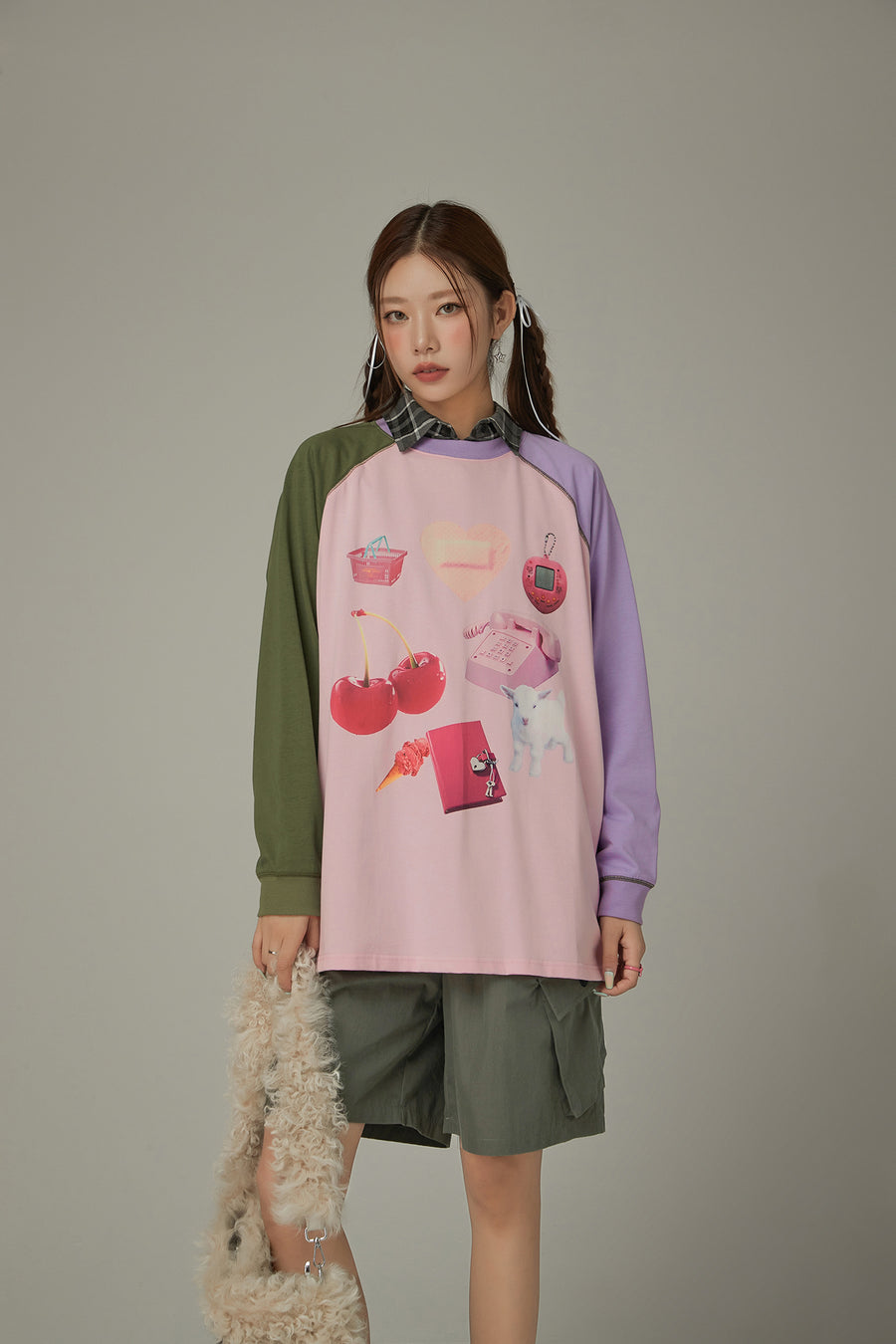 CHUU Cute Item Printed Color Raglan T-Shirt