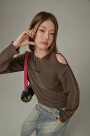 One Shoulder Cut Out Distressed Knit Sweater