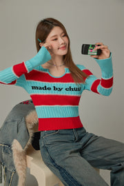 Logo Color Stripe Knit Sweater