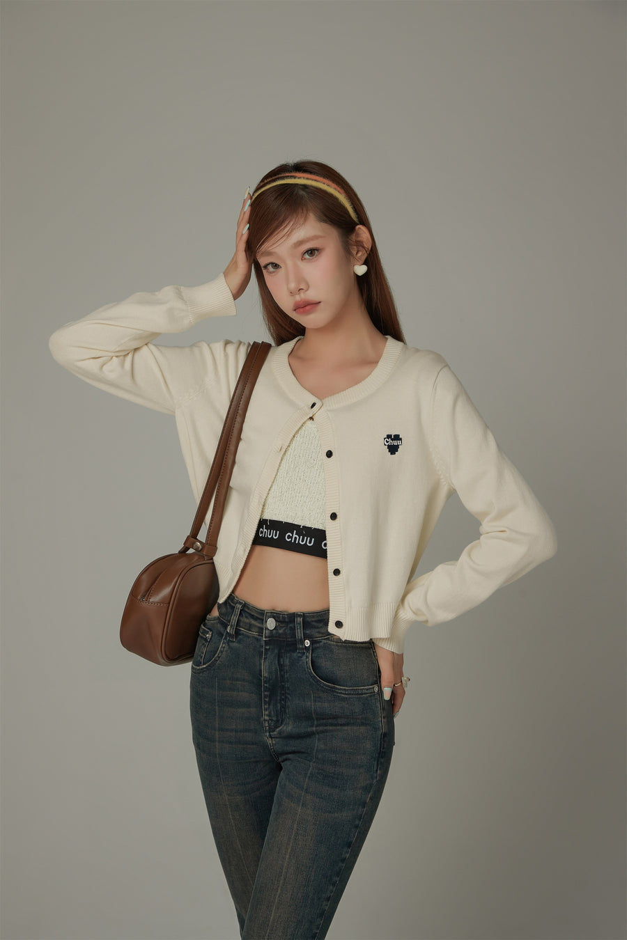 CHUU Logo Heart Knit Color Cardigan