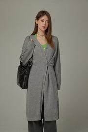 Slit Wrap Button Knit Long Cardigan