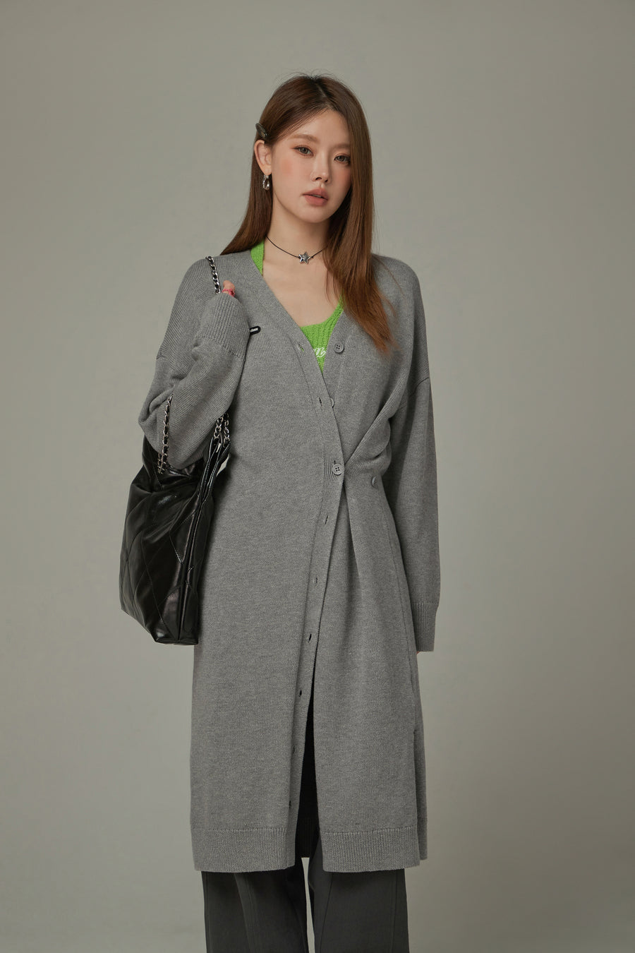 CHUU Slit Wrap Button Knit Long Cardigan