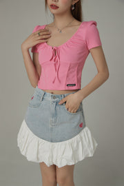 U-Neck Shirring String Corset Top