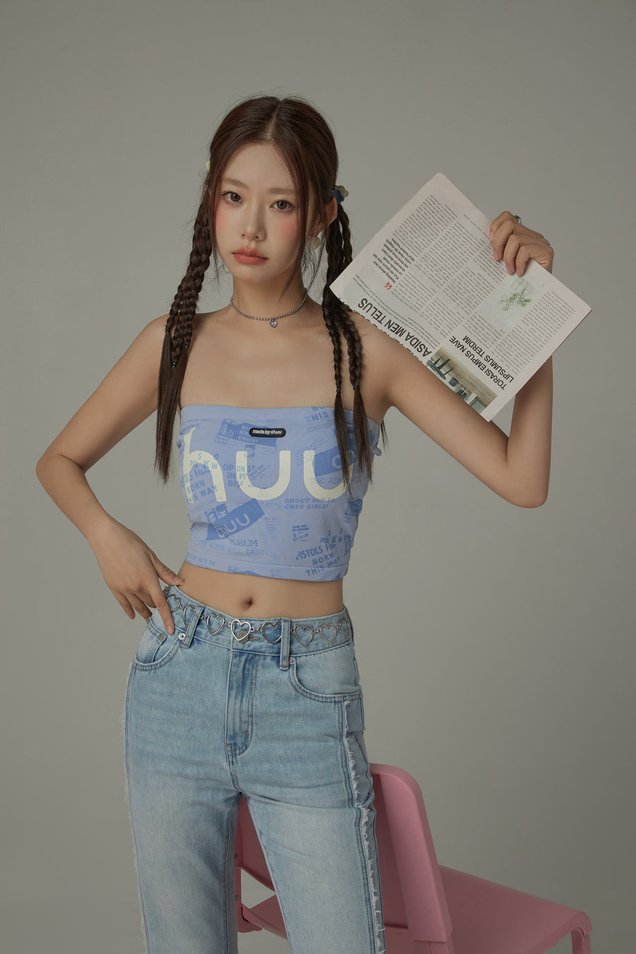 CHUU Letter Printing Sexy Slim Tube Top