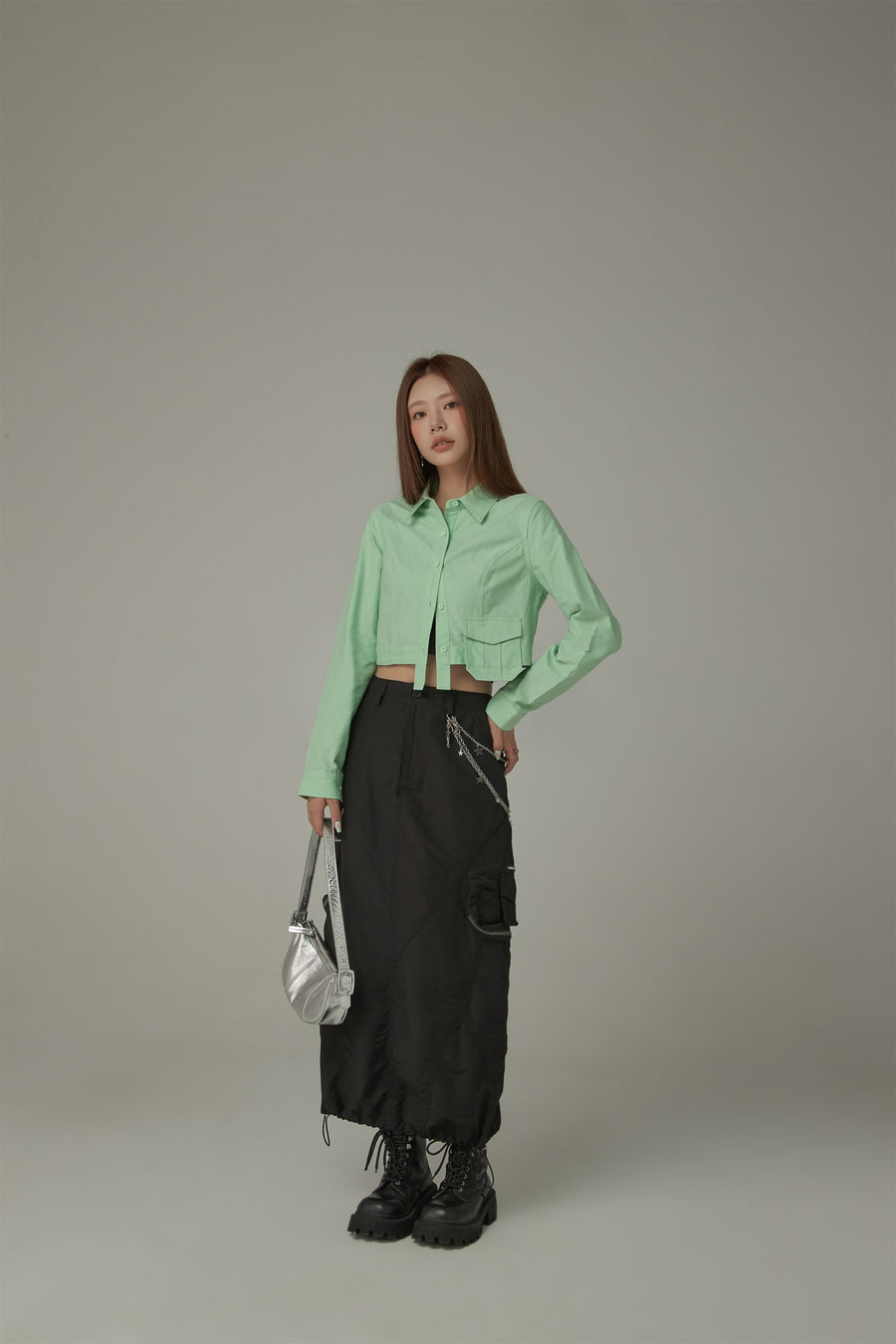 CHUU Point Pocket Semi Cropt Shirt