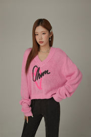 Logo Heart V-Neck Knit Sweater