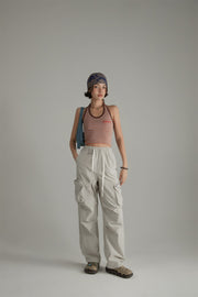 Casual Drawstring Wide Cargo Pants