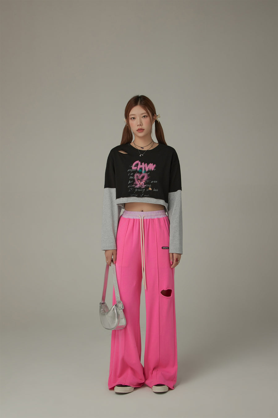 CHUU Slit Color Wide Sporty Casual Pants