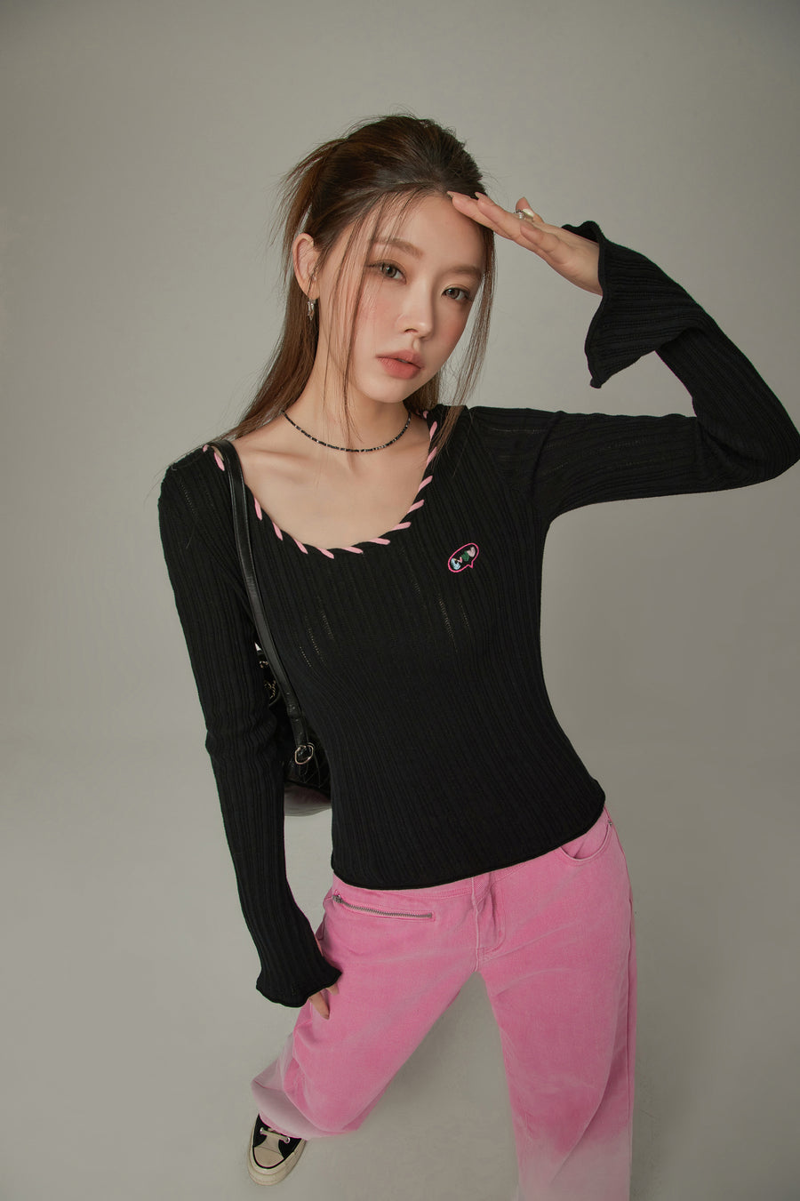 CHUU Color Ribbed Knit Top