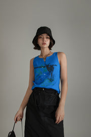 V Split Deer Character Sleeveless Top