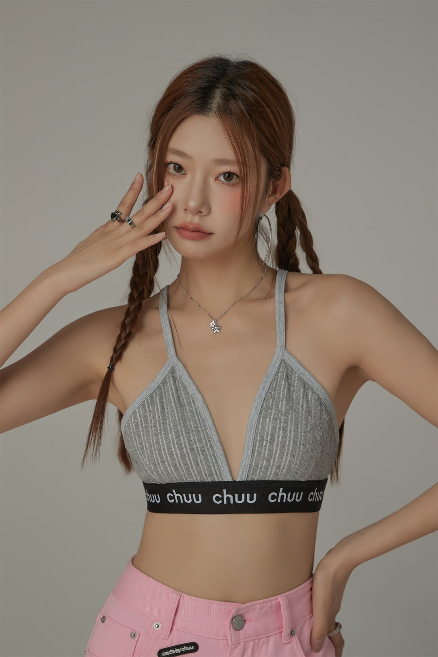 CHUU Ribbed Deep V Bra Top