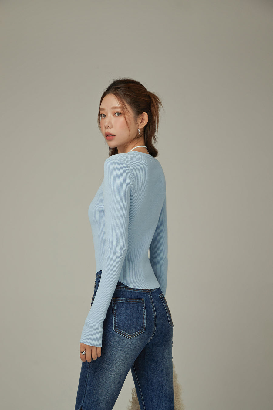 CHUU Color Ribbed Slim Knit Top