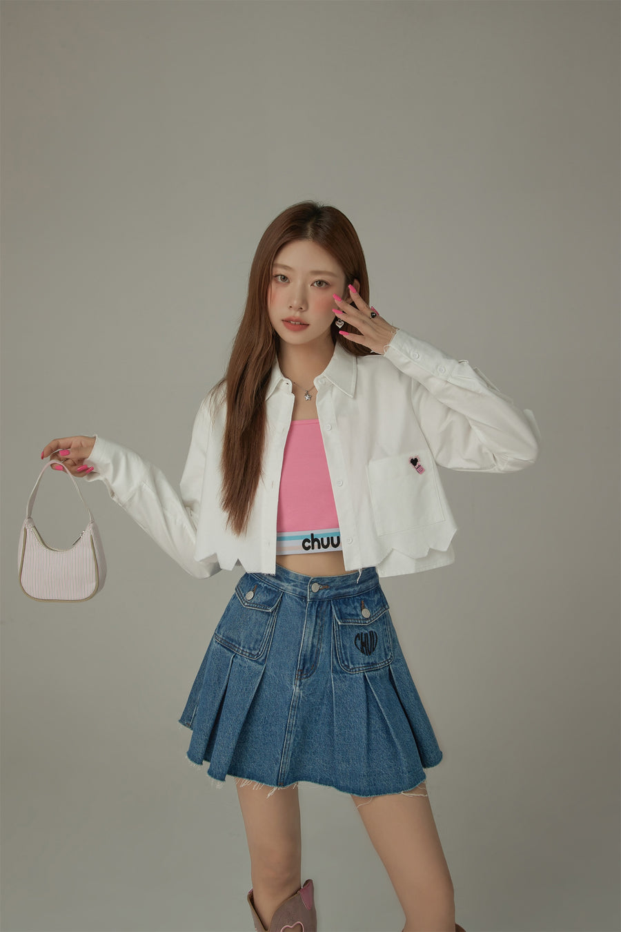 CHUU Color Crop Jagged Hem Shirt