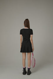 Polo Neck Pleated Short Sleeve Dress