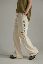 Banded Wide Leg Distressed Slit Pants