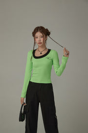 Unbalanced Round Neck Long Sleeves Top