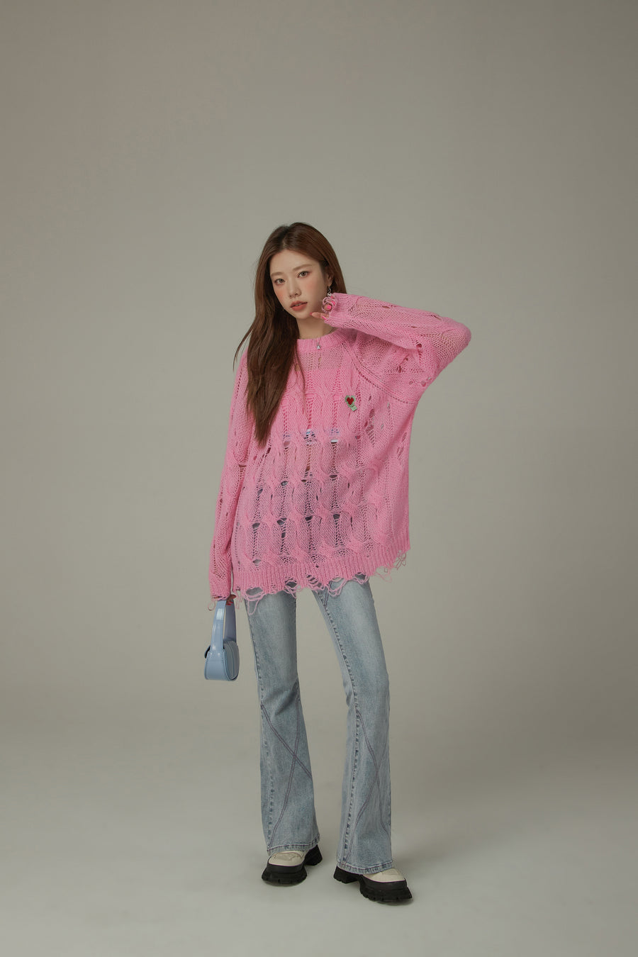 CHUU Color Distressed Knit Loosefit Sweater