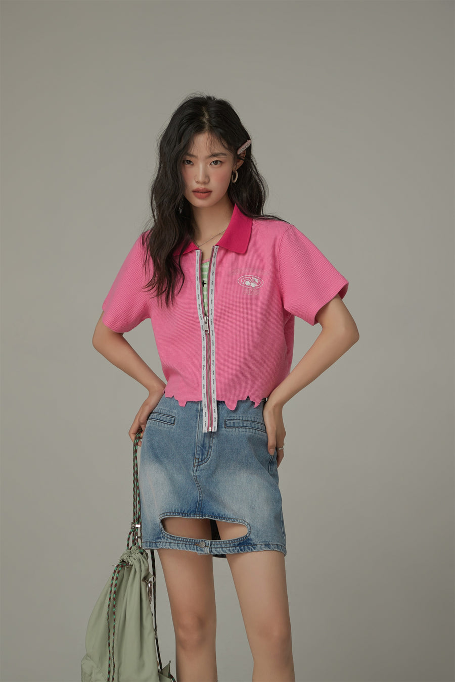 CHUU Color Matching Collar Zip-Up Top