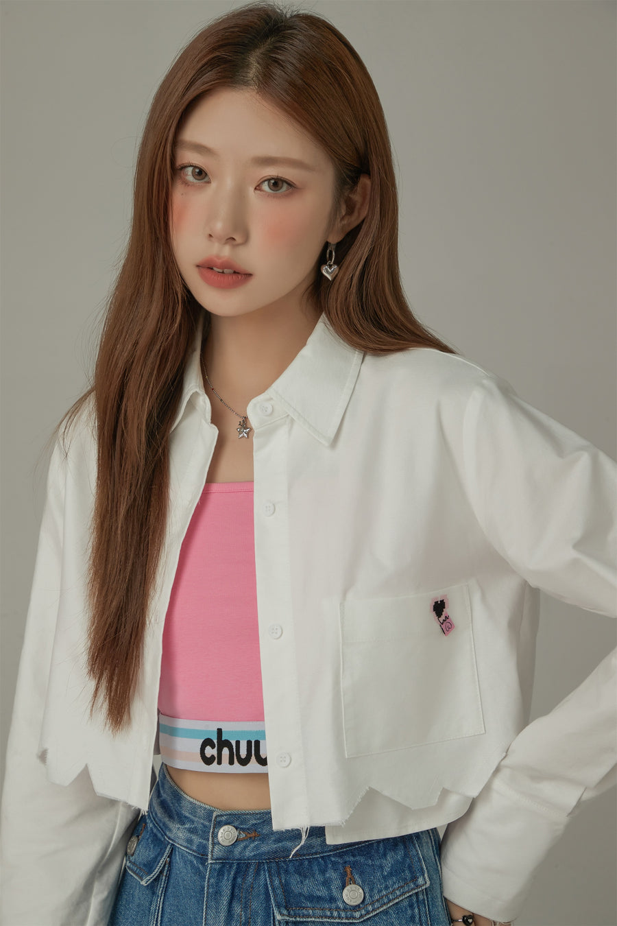 CHUU Color Crop Jagged Hem Shirt